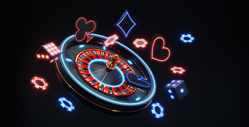 Roulette Wheel and Floating Dice and Chips 